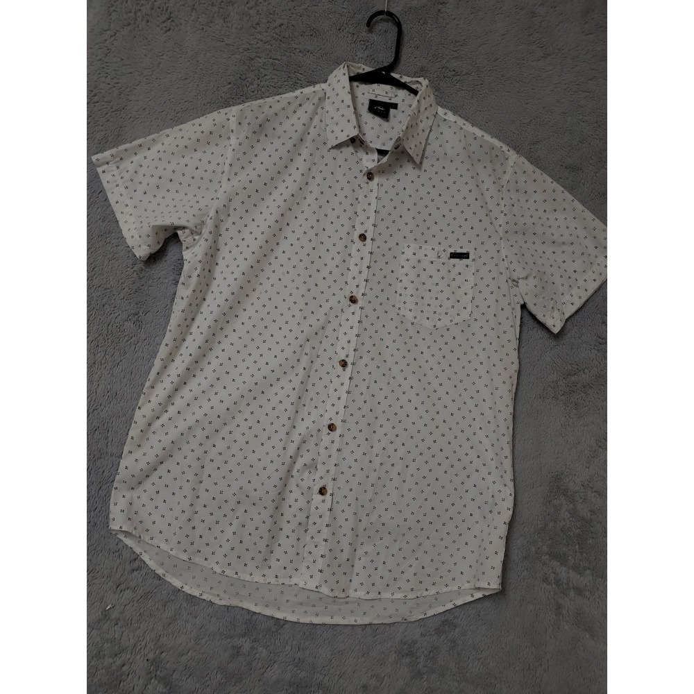 Rusty Shirt Mens Large White Short Sleeve Button Up Geometric Print Pocket SPOTS